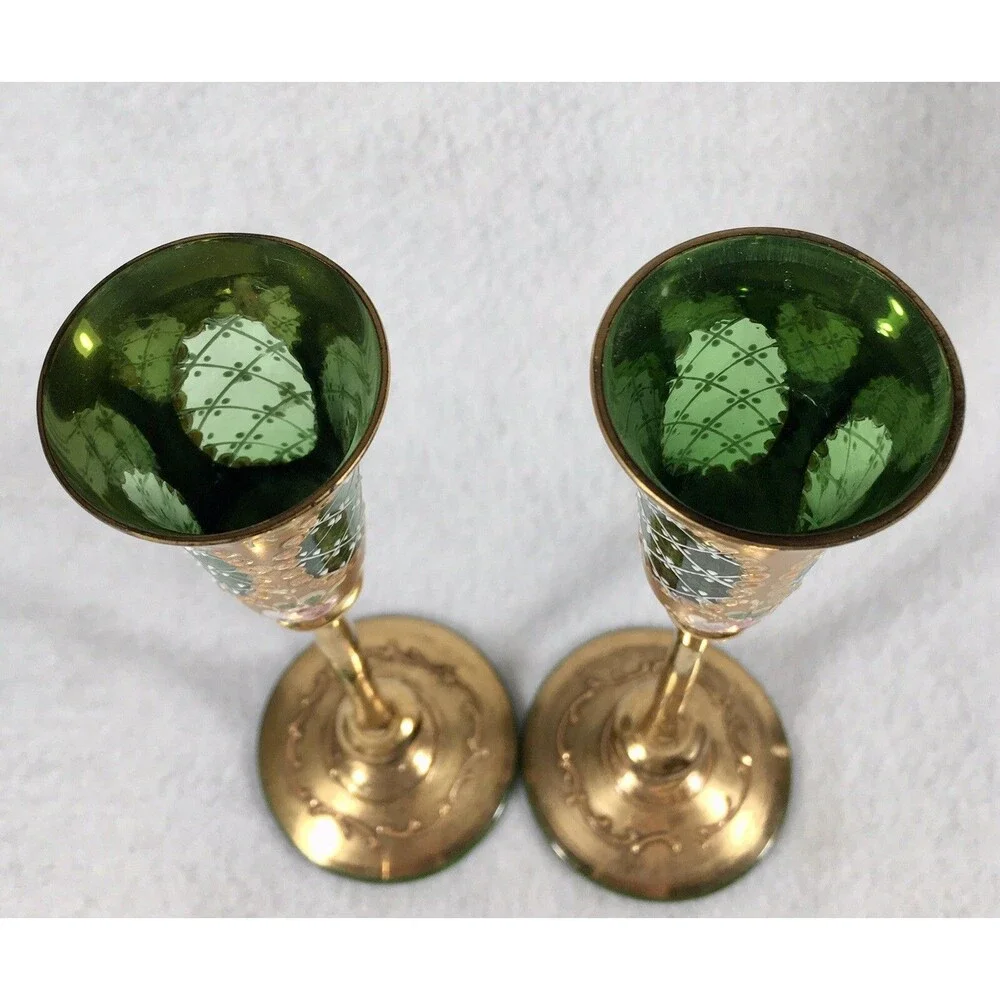 Vtg. Murano - Gold & Green -Venetian Glass- Liquor Goblet- 6.25